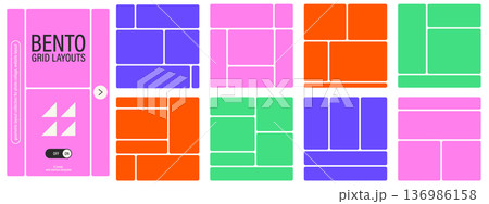 Bento grid style web layout collection. Abstract geometric tiles with rounded edges for mood boards, galleries and social media banners. Bento grid style web layout collection. Abstract geometric tiles with rounded edges for mood boards, galleries and social media banners. 136986158