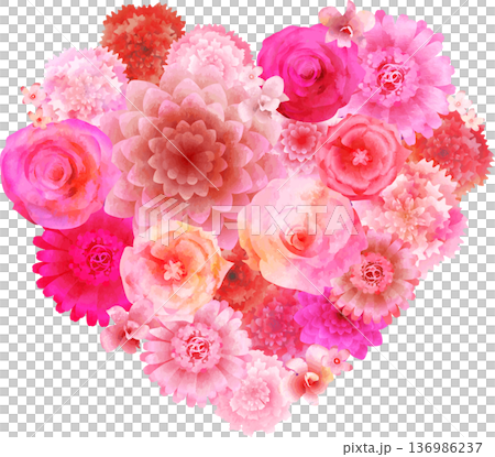 ハート型花束・濃いピンク系水彩風 136986237