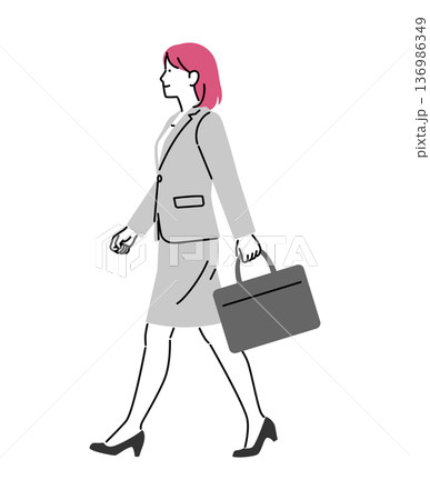 女性のビジネスパーソンがビジネスバッグを片手に歩いている姿のイラスト 女性のビジネスパーソンがビジネスバッグを片手に歩いている姿のイラスト 136986349