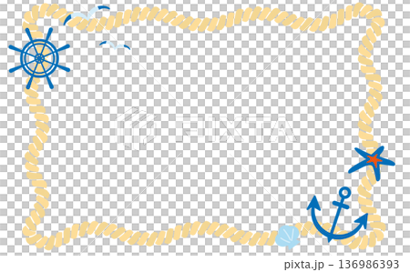 海洋繩索可愛邊框背景插圖素材 136986393