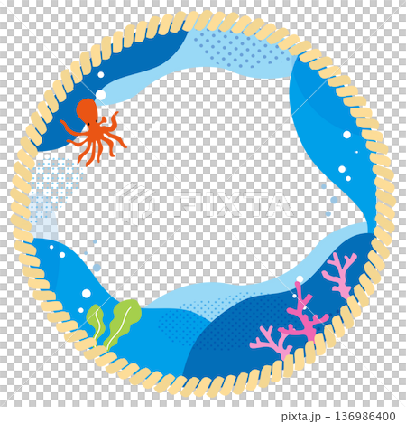 章魚和水下海洋繩索框架背景插圖素材 136986400