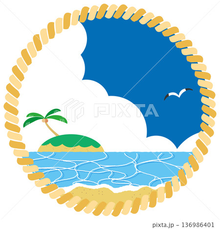 島の浮かぶ海のマリンフレーム背景イラスト素材 136986401