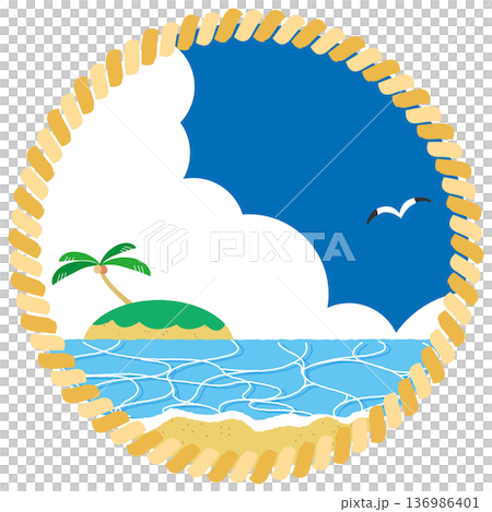 島の浮かぶ海のマリンフレーム背景イラスト素材 136986401