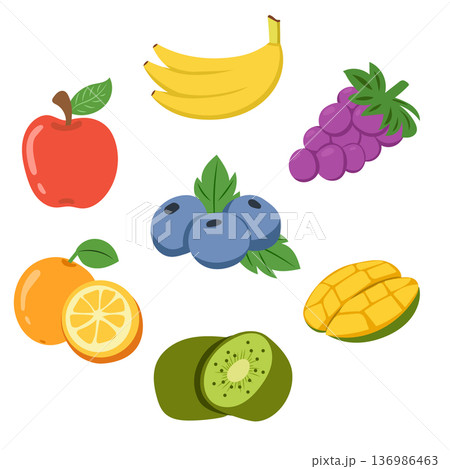 Fresh Fruit Illustration Set with Banana Strawberry Grape and Citrus Cartoon Collection 136986463