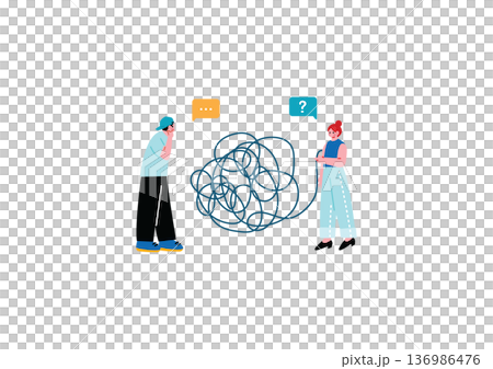 一幅描繪男女感到困惑的插圖 一幅描繪男女感到困惑的插圖 136986476