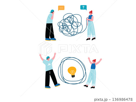 問題を解決する男女のイラスト 問題を解決する男女のイラスト 136986478