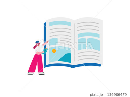 教科書を読む学生の女性のイラスト 教科書を読む学生の女性のイラスト 136986479