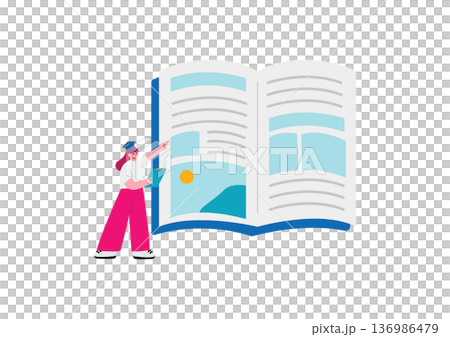 教科書を読む学生の女性のイラスト 教科書を読む学生の女性のイラスト 136986479