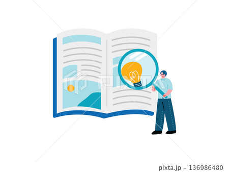 本からヒントを探す男性のイラスト 136986480