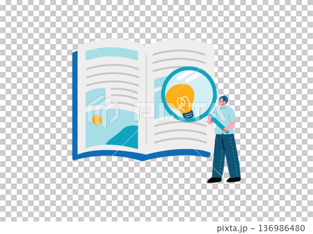 本からヒントを探す男性のイラスト 136986480