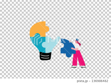 パズルのピースをはめる学生の女性のイラスト 136986482