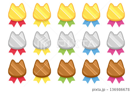 かわいい猫の形のメダルセット 136986678