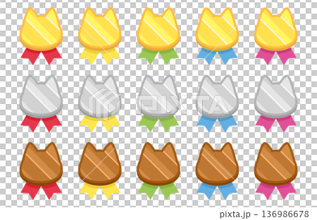 可愛的貓形獎牌套裝 136986678