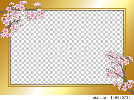 Cherry blossom frame (A4 landscape, transparent frame, gold) 136986720