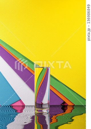 Abstract still life with a glass of water on a color bright background Abstract still life with a glass of water on a color bright background 136986849