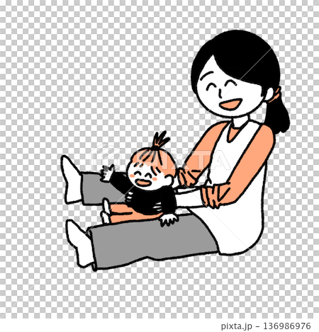 母親和嬰兒玩耍的插圖 母親和嬰兒玩耍的插圖 136986976