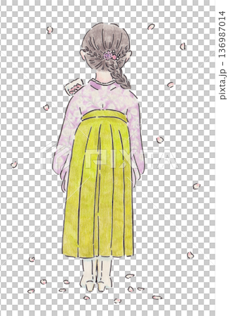 袴を着た後ろ姿のイラスト 136987014