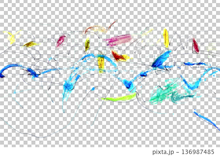 【背景透過】紙に水彩やパステルとペンで描いた、夏に涼しげなカラフルな抽象線画 136987485