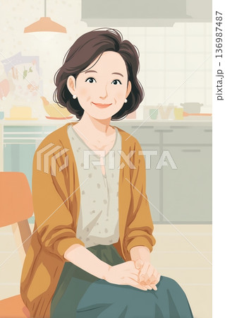 椅子に座るミドル女性 136987487