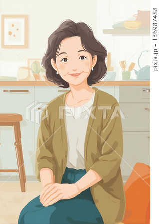 椅子に座るミドル女性 椅子に座るミドル女性 136987488