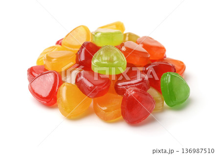 Pile of colorful hard fruit candies 136987510