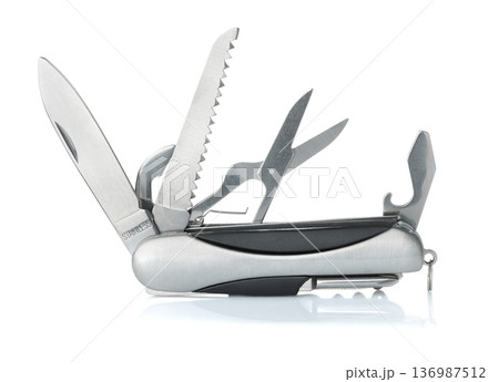Side view of multi function pocket knife Side view of multi function pocket knife 136987512