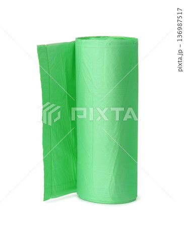 Roll of green biodegradable plastic garbage bags Roll of green biodegradable plastic garbage bags 136987517