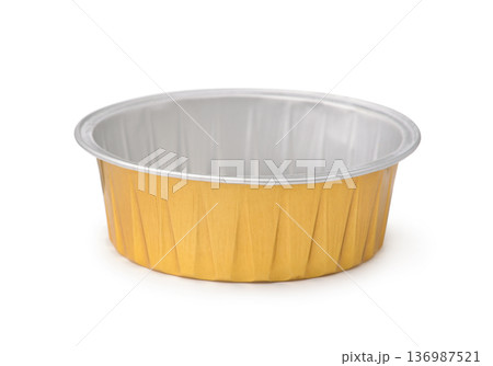 Front view of empty aluminum foil packaging cup Front view of empty aluminum foil packaging cup 136987521
