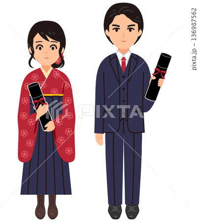 卒業式の日の大学生のイラスト 卒業式の日の大学生のイラスト 136987562