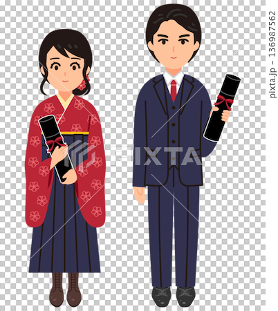 卒業式の日の大学生のイラスト 卒業式の日の大学生のイラスト 136987562