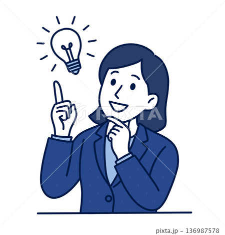 仕事の効率的な方法を思いついた女性社員 136987578