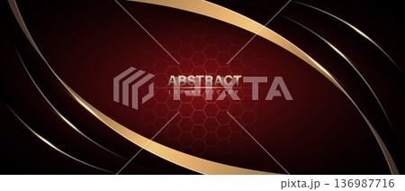 Abstract red luxury background with golden ribbon elements and hexagon mesh decoration design modern vector 136987716