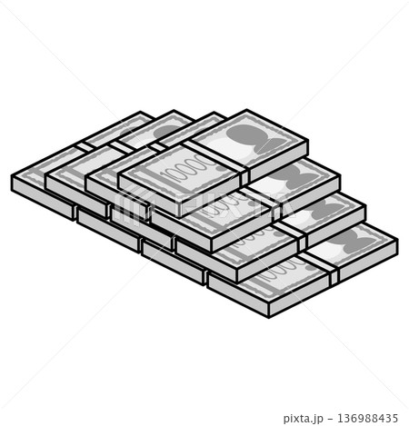 山積みにされた一万円札の束・札束のイラスト 136988435