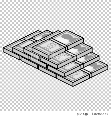 山積みにされた一万円札の束・札束のイラスト 136988435