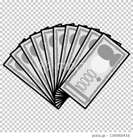 扇状に広がる一万円札・札束のイラスト 136988438