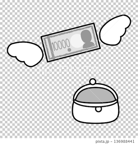 Illustration of a 10,000 yen bill flying out of a clasp wallet 136988441