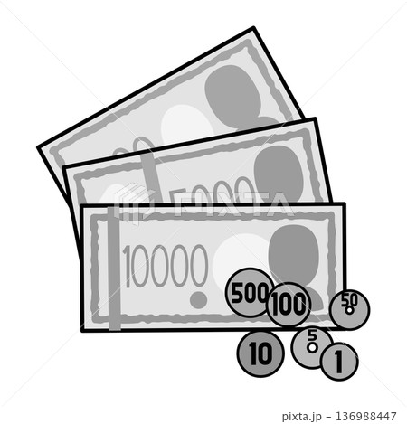 シンプルでかわいい日本円・紙幣と硬貨のセットイラスト 136988447