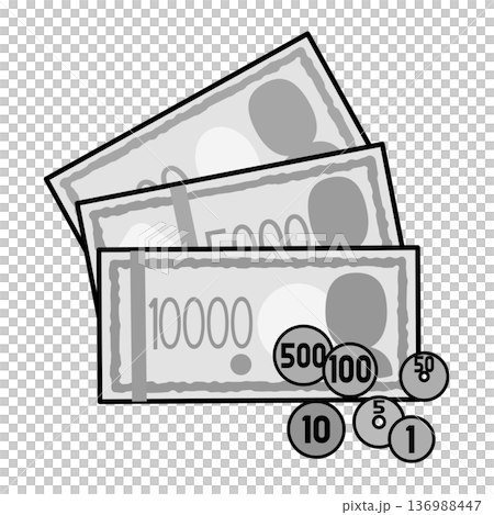 シンプルでかわいい日本円・紙幣と硬貨のセットイラスト 136988447