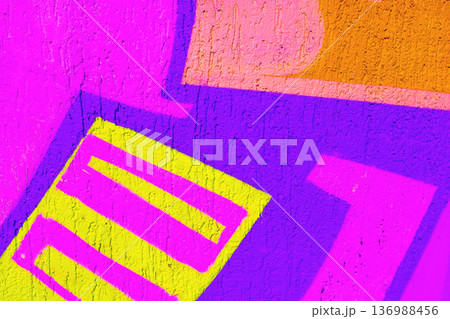 Bright Urban Graffiti with Purple, Pink, Yellow, Orange Colors in 90s, Y2K Style 136988456