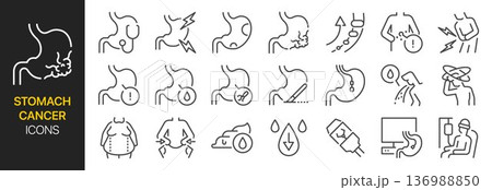 Stomach cancer icon set. It includes stomachache, illness, sick, disease, gist, and more icons. Editable Vector Stroke. 136988850