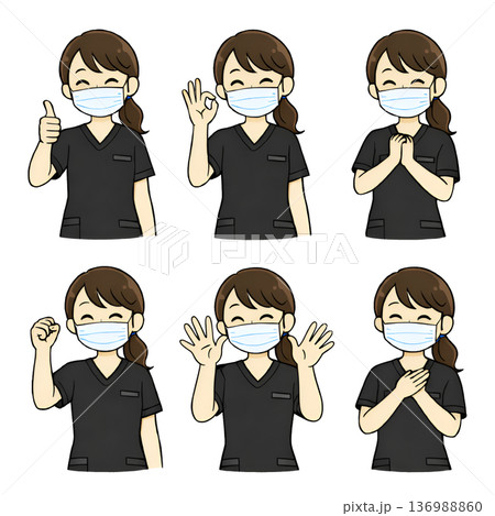 女性スタッフ6ポーズ（黒） 136988860