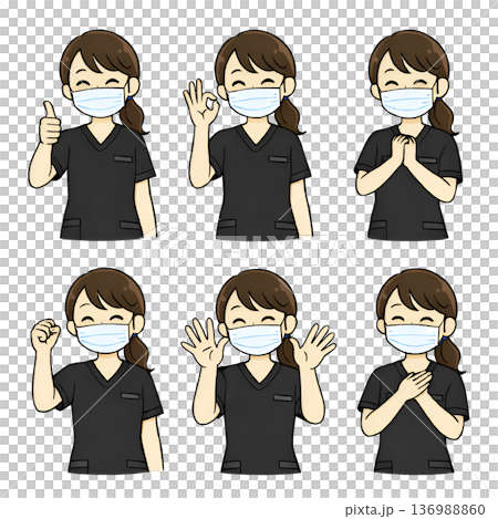 女性スタッフ6ポーズ（黒） 136988860