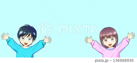 明るく元気な男の子と女の子のアニメ風イラスト 136988930