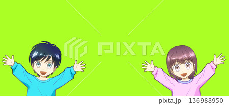 明るく元気な男の子と女の子のアニメ風イラスト 136988950