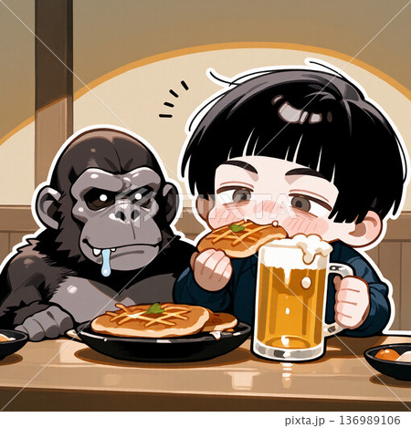 居酒屋でビールを飲む男 136989106