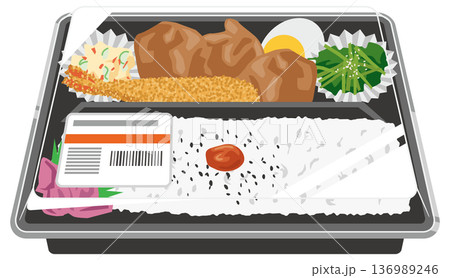 プラスチック製容器に入っている弁当のイメージイラスト 136989246