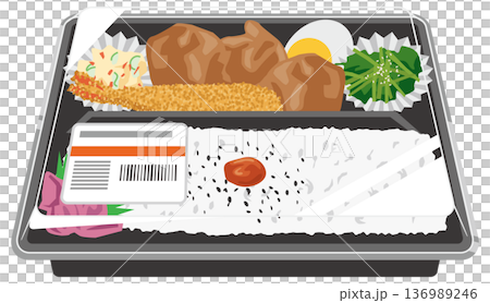 プラスチック製容器に入っている弁当のイメージイラスト 136989246