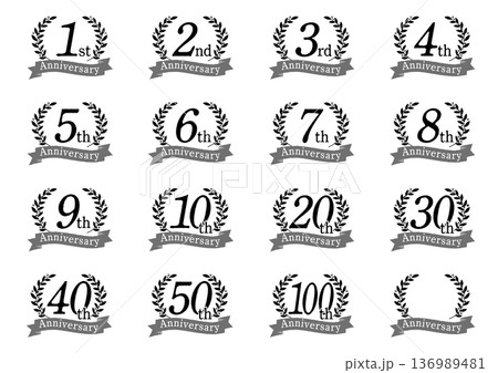 月桂樹のかわいい周年アイコンセット 月桂樹のかわいい周年アイコンセット 136989481