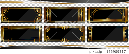 Set of 6 luxurious Art Deco banner backgrounds in black and gold Set of 6 luxurious Art Deco banner backgrounds in black and gold 136989517