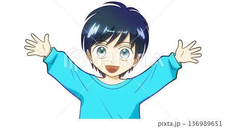 笑顔で両手を広げる男の子のアニメ風イラスト 136989651